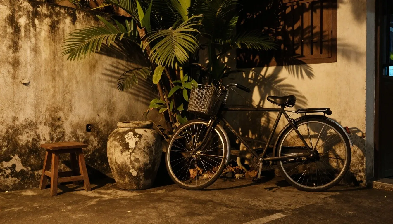 Editorial office courtyard in Surabaya in late-afternoon daylight